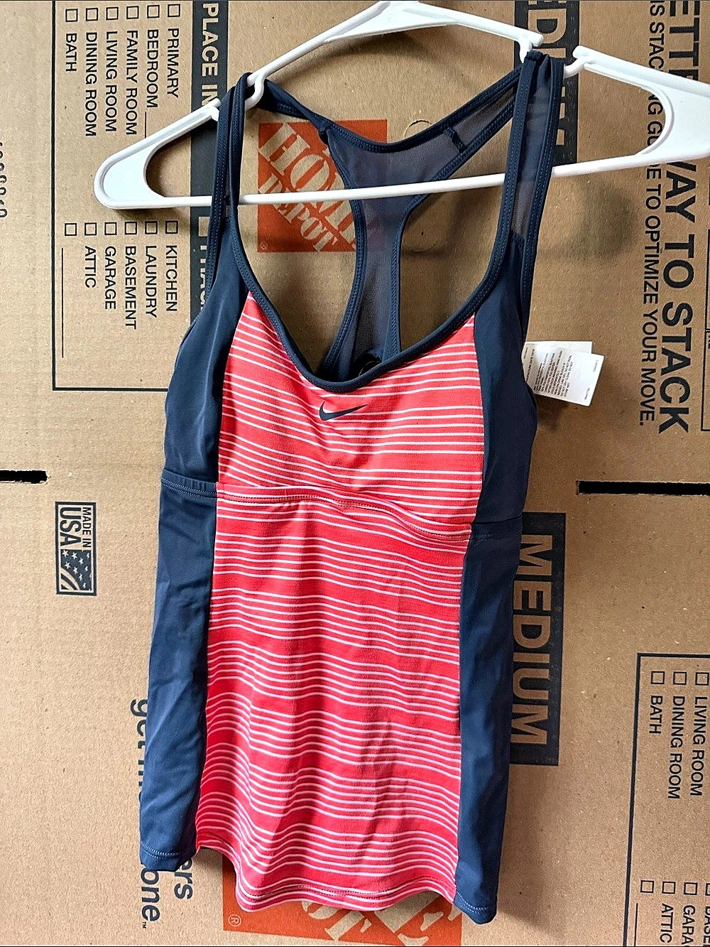 Nike Swim Color Block top, Striped One-Piece in Blue & Red Small NWT
